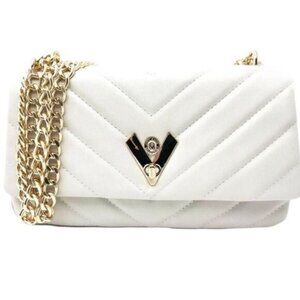 Valentino Orlandi Handbag Quilted Convertible Flap Crossbody Vegan Leather White
